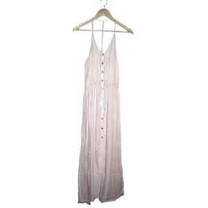 Roxy Maxi Dress Womens Small Pink Good T-Back Boho Tribal Print Button Front
